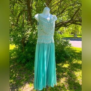 Light blue vintage blue beaded gown size 2-4